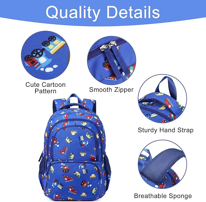 CLUCI Kids Backpack for Boys Bookbags Preschool Toddler Daycare School Bag Elementary Kindergarten Lightweight Waterproof Bluey Backpack Cars