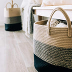 OrganiHaus Woven Laundry Basket, Large Cotton Rope Blanket Holder with Handles, Soft & Sturdy Nursery Hamper, Decorative Toy Bin for Living Room Organization 20x13 inches - Brown/Black