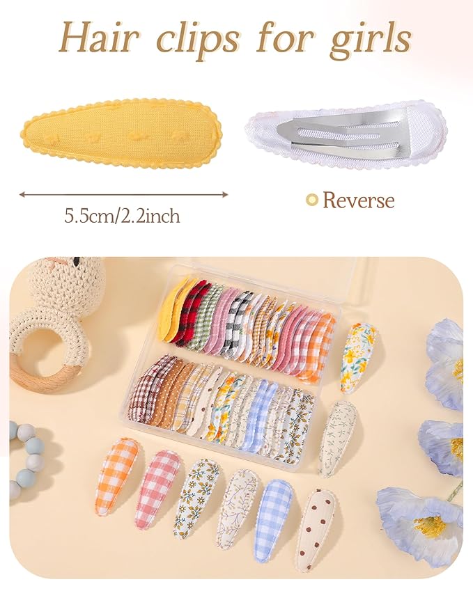 doboi 40Pcs Toddler Hair Clips Hair Barrettes Baby Girl Hair Bows Clips Floral Print Non Slip Snap Hairpins Flower Hair Clips for Girls Kids Toddler Hair Accessories