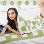 SeaRoomy Checkered Throw Blanket, Ultra Soft Cozy Microfiber Knit Throw Blanket, Warm Fluffy Reversible Checkerboard Blanket for Couch Bed Travel Picnic Room Decor(Sage Green, 60"×79")