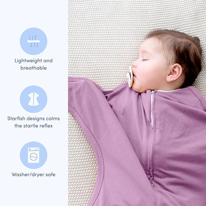 SleepingBaby Zipadee-Zip Transition Swaddle - Cozy Baby Swaddle Blanket with Zipper Convenience - Roomy Wearable Blanket for Easy Diaper Changes - Classic Lavender, X-Small (3-6 Month)