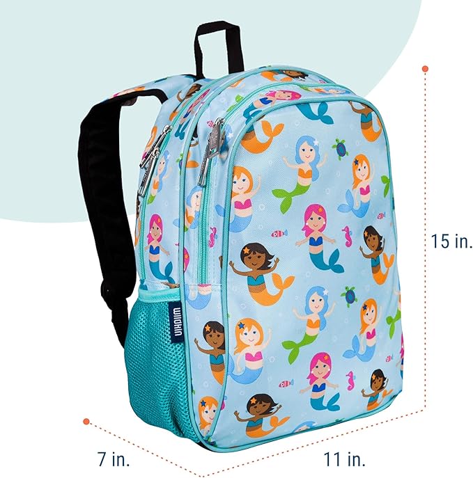 Wildkin 15-inch Kids Backpack – Durable, Padded, Adjustable for School & Travel - Mermaids