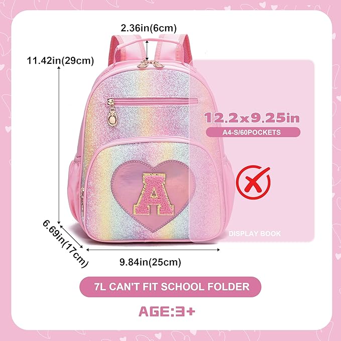 I IHAYNER Kids Glitter Lightweight Backpack for School Travel & Daycare, Toddler Backpack for Girls 3+ Preschool Kindergarten Elementary Kids Backpack-Rainbow Pink A