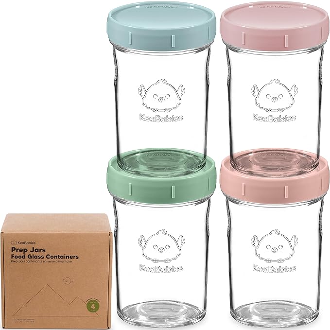 KeaBabies 4pk 8oz Glass Baby Food Containers with Lids - Leak-Proof, Microwavable Small Glass Jars, Baby Purees & Toddler Snack Storage Containers, BPA-Free, Dishwasher & Freezer Safe (Musk Dusk)