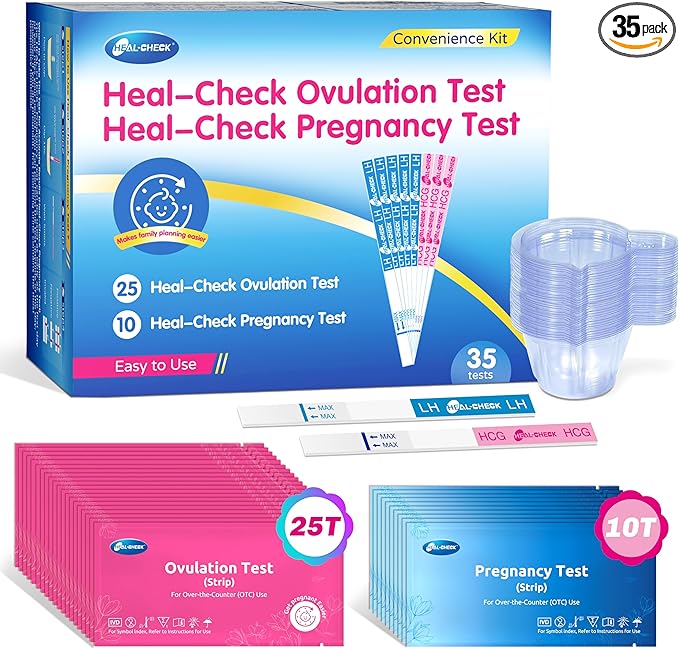25 Ovulation Test Strips and 10 Pregnancy Tests with 35 Urine Cups, Fertility Test for Women TTC, Get Pregnant Easier, Easy to Use at Home, Over 99% Accuracy, Individually Wrapped