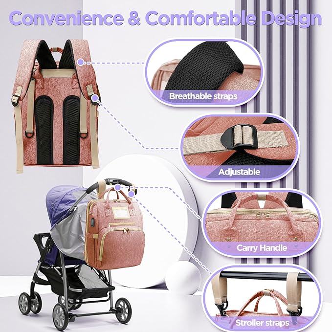 6 in 1 Diaper Bag Backpack with Pad Shower Gifts Travel Bags for Registry Search Boys Girls Bags Newborn Essentials Accessories Stuff Unisex Dad Mom Mens