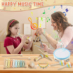Baby Musical Instruments Set Montessori Wooden Music Toys for Toddlers 1 2 3 Neutral Color Percussion Music Kit with Drum, Xylophone,Storage Bag, Birthday Preschool Learning Gift for Boys Girls