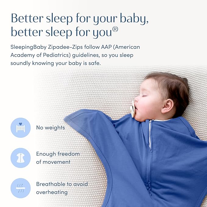 SleepingBaby Zipadee-Zip Transition Swaddle - Cozy Baby Swaddle Blanket with Zipper Convenience - Roomy Wearable Blanket for Easy Diaper Changes - Classic Navy, Large (12-24 Month)