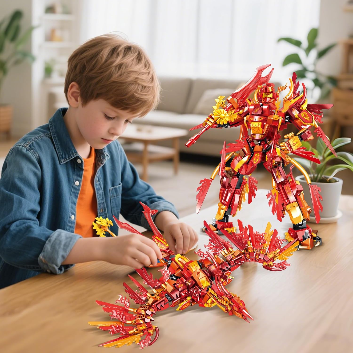 2 in 1 Transforming Phoeni Mecha Robot Building Set，599 PCS Compatible with Lego Ninja Mech STEM Construction Toy for Kids Aged 6+（Phoenix & Mech）
