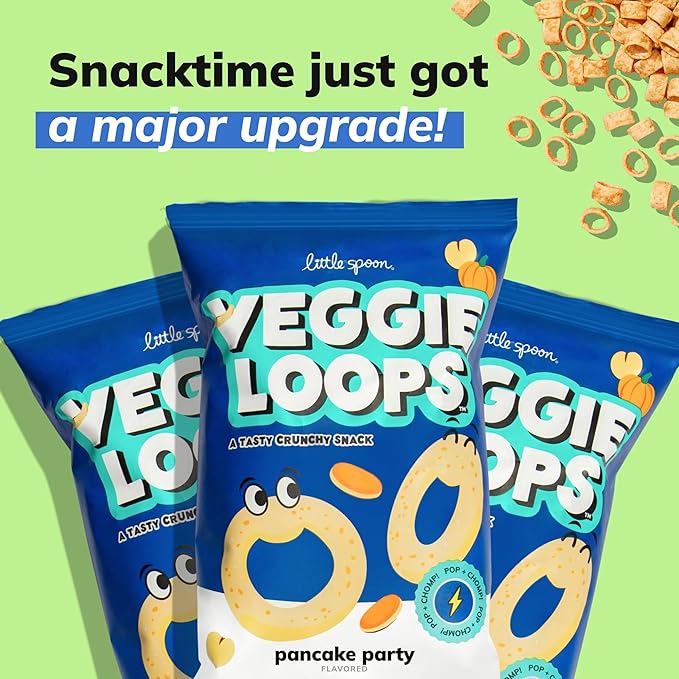 Little Spoon Pancake Party Veggie Loops, Chickpea Snack, Baked Not Fried, Avocado Oil, Hidden Veggies, Tastier Snacks for Kids, 2g Protein, Gluten-Free, 4 Pack