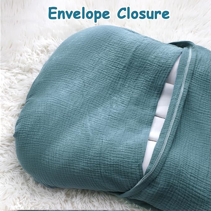 Hooyax Baby Lounger Cover 2 Pack - 100% Muslin Cotton Newborn Lounger Pillow Covers Only, Soft Breathable Infant Lounger Cover with Reinforced Stitching, Fits Most Standard Baby Loungers (Blue Grey)