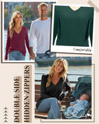 3 Pack Women's Maternity Nursing Tops, V Neck Breastfeeding Sweaters Long Sleeve Hidden Zipper Shirts