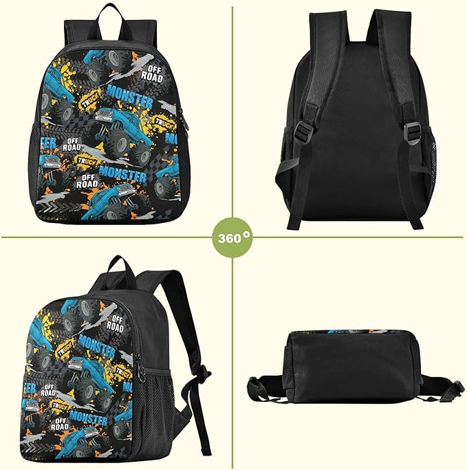 Monster Truck Toddler Backpack Waterproof Mini Backpack Boys/Girls Cute Small Kindergarten Pre School Bag
