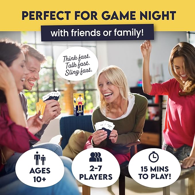 Slingz by Blue Orange Games, Fast and Hilarious Word Card Party Game of Categories for Ages 10 & Up, 2 to 7 Players