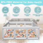 74" ×50" Large Baby Playpen, Baby Playard for Babies and Toddlers, Play Pens for Indoor & Outdoor, Sturdy Safety Play Yard with Soft Breathable Mesh, Anti-Fall, Grey (with MAT)