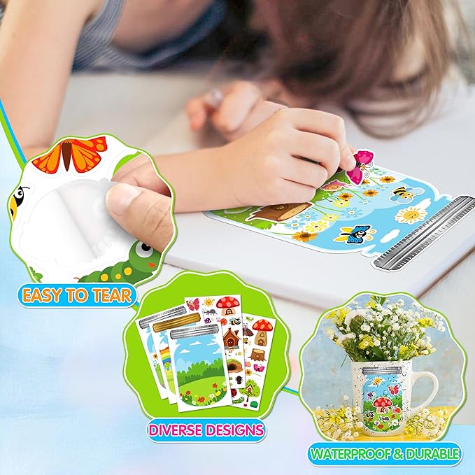 LINAYE 24 Sheets Insect Stickers with Jar Scenes, Make Your Own Bug Jar Stickers, Spring Crafts Activities for Kids Spring Party Decorations Supplies for Kids