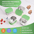 HaWare Stainless Steel Snack Containers for Toddlers and Kids, 8 oz Leak Proof Food Storage Containers with Green Silicone Lids, Stackable Small Metal Lunch Box for Daycare and School- 3 Packs