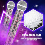 Sanwuta Fake Microphone Prop Sparkly Bling Rhinestones Plastic Play Microphone Pretend Glitter Bedazzled Mic for Cosplay Party Costume(Pink Leopard)