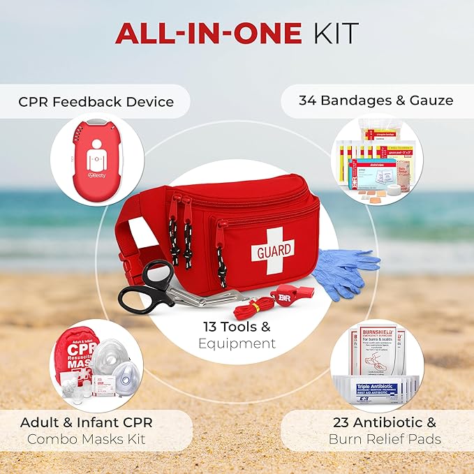 Ever Ready First Aid, Fanny Pack/Hip Pack, Fully Stocked First Aid Kit with Adult & Infant CPR Combo Masks with Beaty