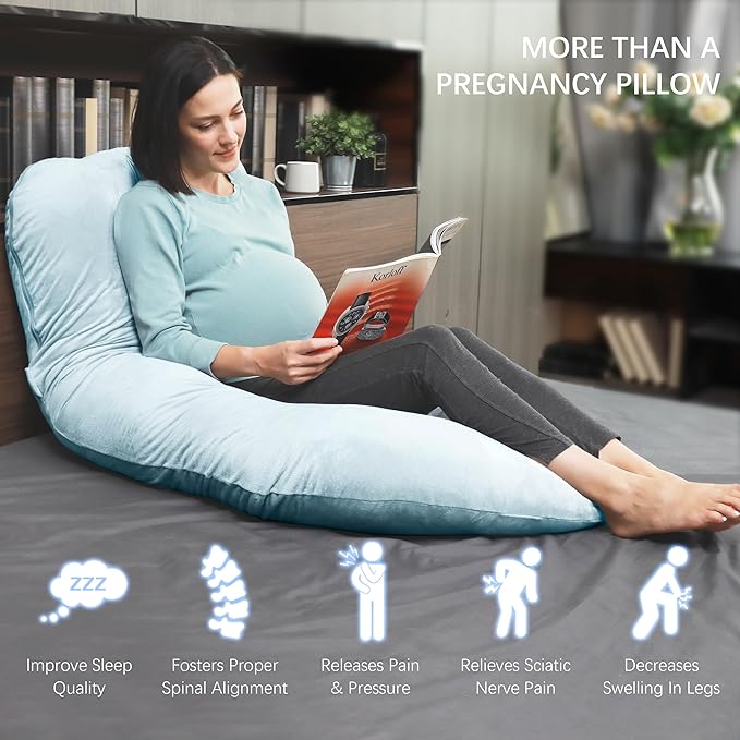 MOON PARK Pregnancy Pillows for Sleeping - U Shaped Full Body Maternity Pillow with Removable Cover - Support for Back, Legs, Belly, HIPS - 65 Inch - Aquamarine