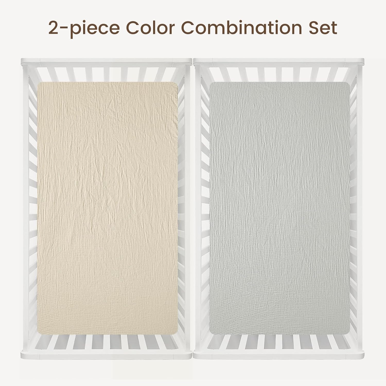 david's kids Muslin Crib Sheets for Boys Girls, 2 Pack 100% Cotton Soft Breathable Fitted Baby Sheet Set, 28x52 Inch Fits Standard Crib and Toddler Mattresses, Oat Milk & Light Gray