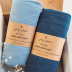 Mini Portable 24x38 Fitted Crib Sheets – Compatible with Dream on Me, Delta Porta Crib and Arms Reach Ideal Cosleeper – 100% Jersey Cotton – Dusty Blue + Navy – 2 Pack