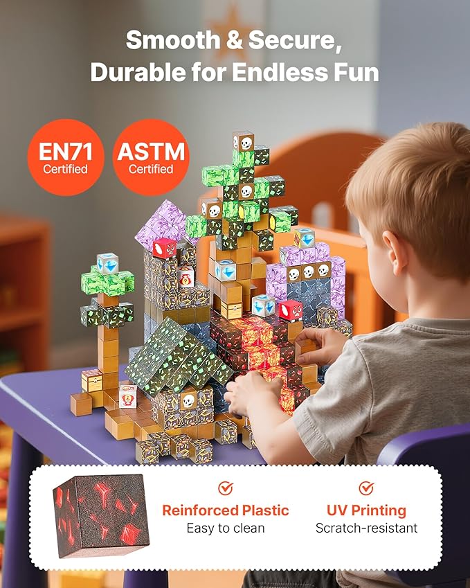 VEVOR Magnetic Blocks, 150 PCS Dark Castle Set, Magnetic Building Cubes for Kids, STEM Montessori Sensory Toys for Christmas Birthday Gift, Construction Stacking Toy for 3+ Years Old Boys & Girls