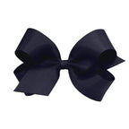 Wee Ones Girls' Plain Wrap Classic Grosgrain Hair Bows on a WeeStay No-Slip Hair Clip, Handmade, Large, Navy