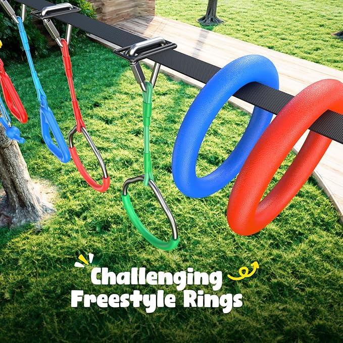 Hapfan 65 ft Ninja Warrior Obstacle Course for Kids with Swing, Ninja Rope Course with 11 Obstacles for Backyard Outside, Tree Slackline Jungle Gym Outdoor