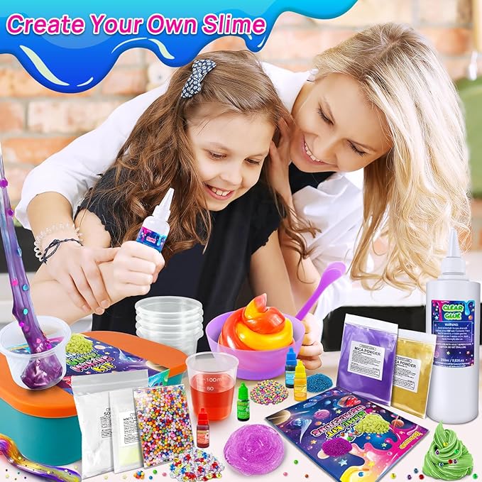 YOPINSAND Galaxy Slime Kit for Girls, DIY Slime Making Kit, Glimmer Crunchy, Butter, Foam, Glow in The Dark Slime with Add-ins, Foam Balls, Charms, Glitters, Party Favors Gift Toys for Kids 6-12