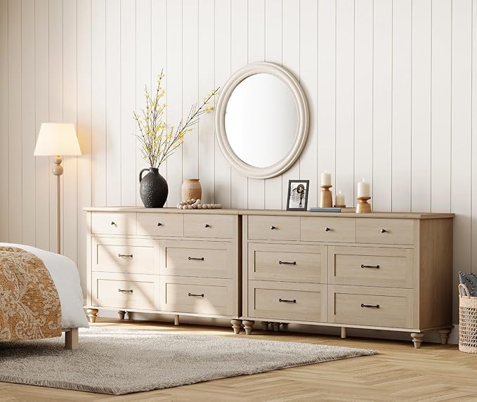 WAMPAT 2-in-1 Baby Dresser for Bedroom, Elegant Kids Dresser Wooden Dresser for Kids Room, 7 Drawer Dresser Set Organizer for Children's Bedroom, Nursery Furniture, Beige