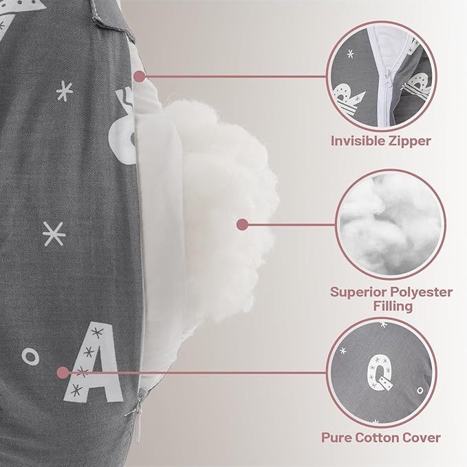 Plus Size Breastfeeding Pillow for Ergonomic Comfort & Support, Easier Nursing, Fit, Removable Cover, Machine Washable, Letter Pattern(Grey)