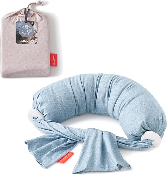 bbhugme Adjustable Nursing Pillow with Blue Melange Cover & Extra Pink Melange Cover - Breastfeeding and Baby Support