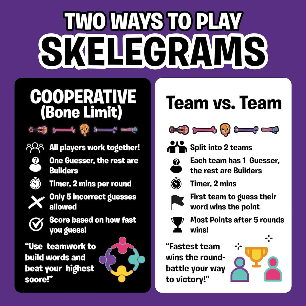 Skelegrams by Uzzle Games – Spell Words with Bone Pieces in This Fast, Cooperative Party Game for Families - Ages 8+, Spelling & Word Game for 3–6 Players
