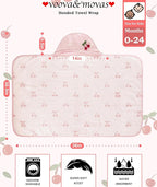 VOOVA & MOVAS Thick Baby Hooded Bath Towel - 100% Cotton,420GSM, 30.5x36 Inches,0-2Years, Super Absorbent Large Towel with Cherry Hood for Newborn,Toddler,Infant, Pink Cherry