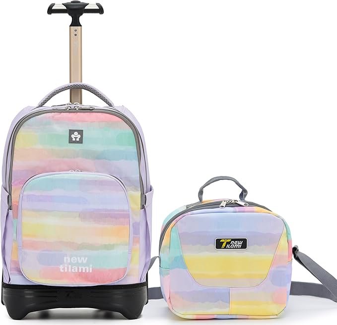 NEW TILAMI 18 inch Rolling Backpack for Kids – Waterproof, Stair-Climbing, Adjustable Handle, Variety of Colors & Patterns for School, Mood Map