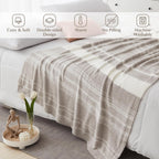 WRENGONGE Taupe Throw Blanket, 60x80 Soft Cozy Striped Throw Blankets for Couch, Sofa, Bed, Travel, Lightweight Fluffy Warm Plush Decorative Blankets for Women, Men,Kids Gift