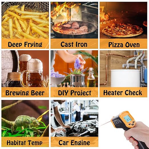 Infrared Thermometer Gun for Cooking, OnniOne Laser Thermometer Gun for Blackstone Pizza Oven, -58℉~1022℉ Non Contact Temperature Gun with Carrying Storage Case, LCD Backlit (NOT for Human)