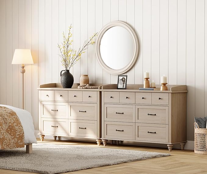 WAMPAT Set of 2 Kids Dresser with 12 Drawers, 2-in-1 Baby Dresser for Bedroom & Kids Room, Rustic Chests & Dressers Wooden Closet Organizer for Children's Bedroom, Beige