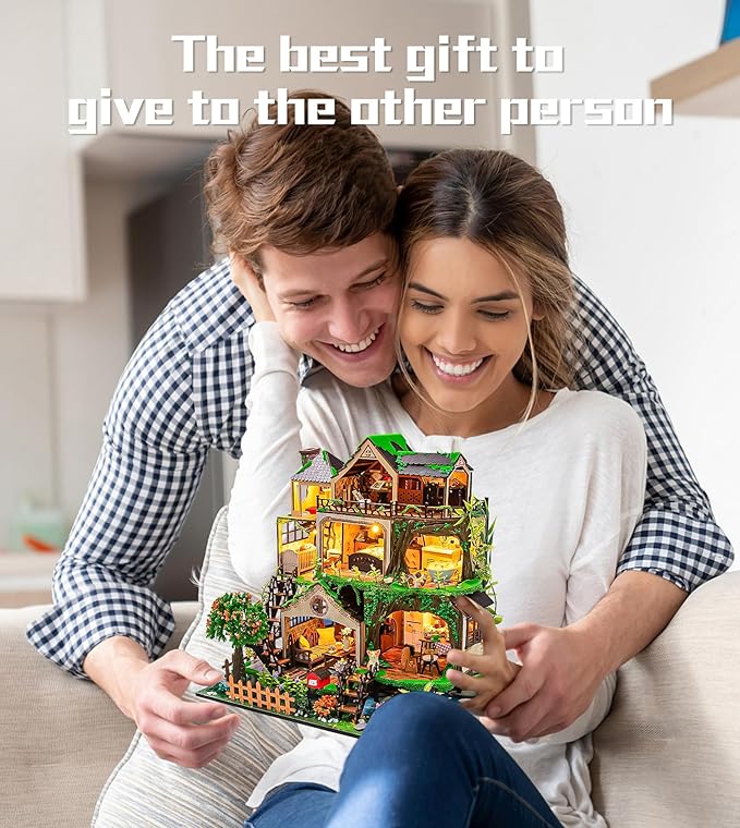 Spilay Miniature Dollhouse Miniature House Kit,DIY Kit Mini Modern Villa Model with Music Box ，Best Christmas Birthday Gift.(Fairy Tale Forest)