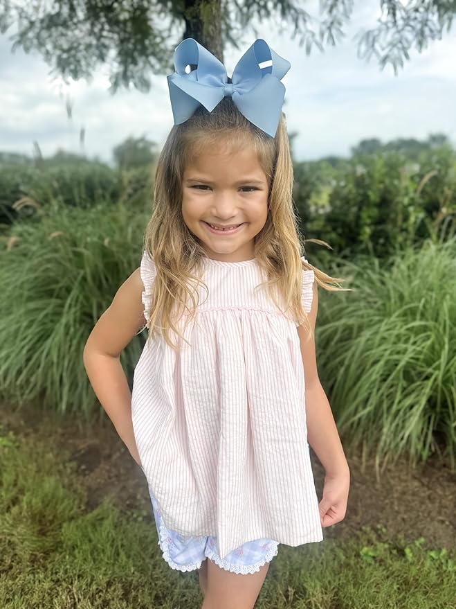 Wee Ones Girls' Plain Wrap Classic Grosgrain Hair Bows on a WeeStay No-Slip Hair Clip, Handmade, King, Millennium Blue