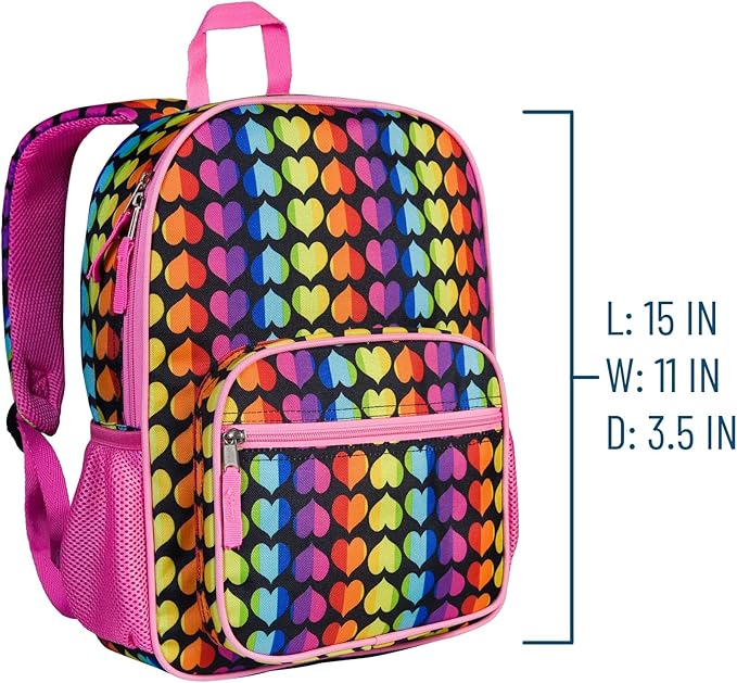 Wildkin ECO rPET Kids Backpack – Recycled, Padded, Adjustable for School & Travel – Rainbow Hearts
