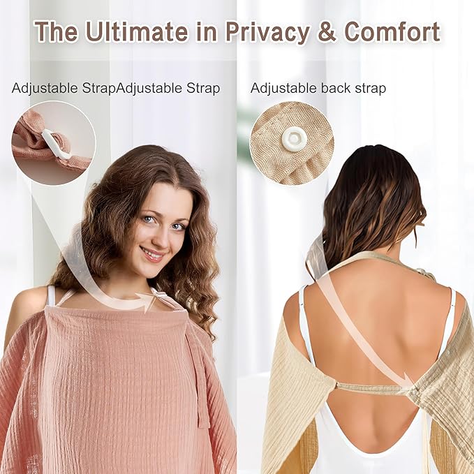 2 Pack Nursing Covers 100% Cotton Breastfeeding Cover Privacy Muslin Full Coverage Nursing Scarf Gift Box (Linen & Dusty Pink)