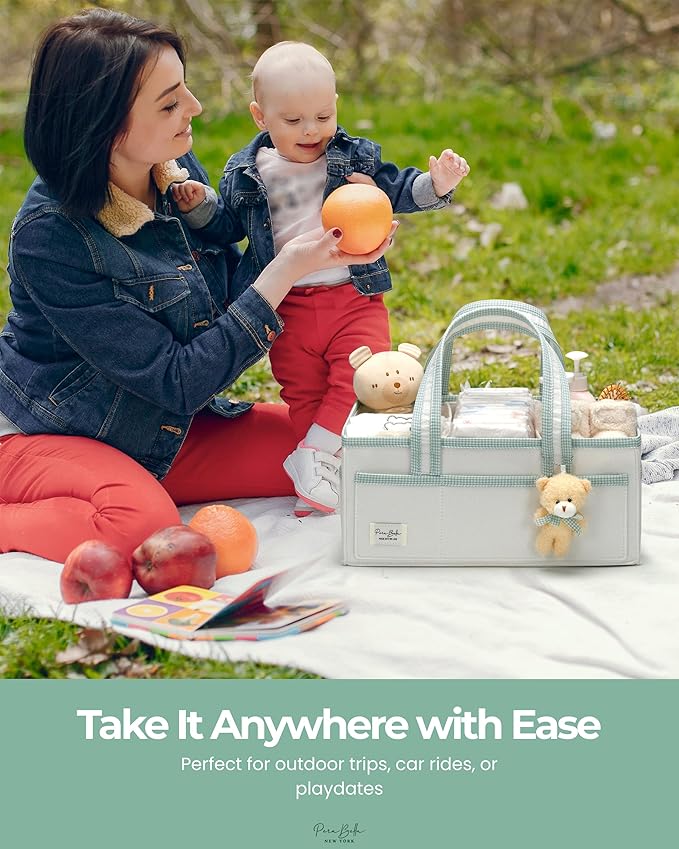 PeraBella XL Diaper Caddy Organizer With Handle, Baby Shower Gifts Basket Bag, Registry Search Must Haves Items, Newborn Girl Boy Nursery Storage Organizer, Baby Bag Essentials, Car Diaper Caddy Cart