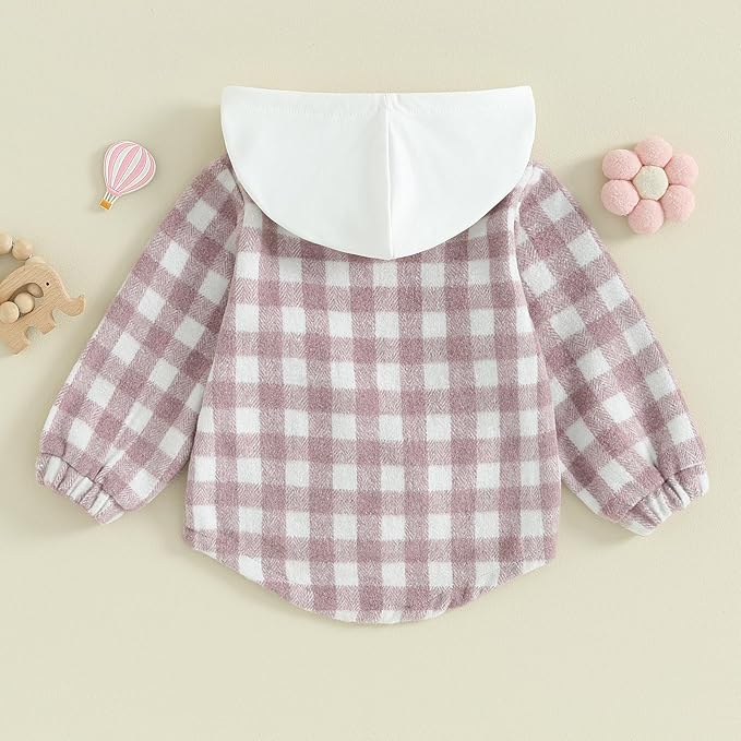 Douhoow Toddler Baby Plaid Jacket Baby Boy GIrl Flannel Hoodies Zip Up Hooded Fall Winter Outerwear Coat