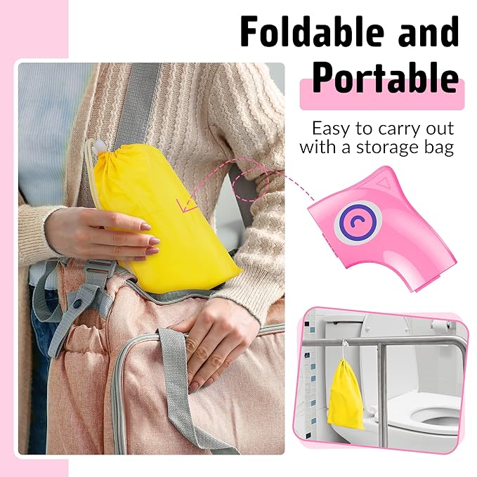 Portable Potty Seat for Toddler Travel - Foldable Non-Slip Potty Training Toilet Seat Cover for Girls, Baby Kids with Drawstring Bag (Pink Owl)