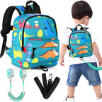 Accmor Toddler Backpack Leash with Anti Lost Wrist Link, Cute Mini Child Walking Harnesses Keep Kids Close Back Pack Rope Tether Rein for Baby Boys (Turquoise/Dino)