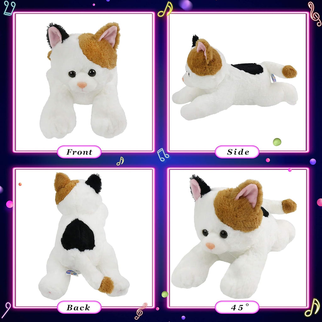 Glow Guards Light up Music Calico Cat Stuffed Animal LED Singing Kitty Soft Plush Toy Pillow with Night Lights Lullaby Birthday Children's Day Gifts for Toddler Kids, 15''