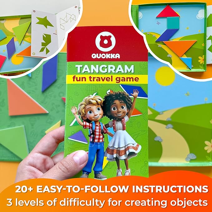 QUOKKA Magnet Game for Kids 3-5 - Tangram Game Kids Ages 4-8 - Travel I Road Trip I Plane I Car Ride - Magnetic Toddler Travel Puzzles