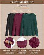 3 Pack Women's Nursing Long Sleeve Tops Breastfeeding Thermal Sweaters with Hidden Zipper Maternity Ribbed Shirts